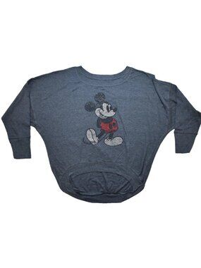Disney Parks Beaded Mickey Graphic Navy Heather Loose Long Sleeve Top New 2XL